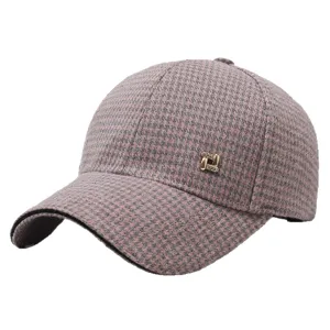 Women Houndstooth Baseball Cap Autumn Winter Cute Rhinestone Casual Dad Hat Pink.