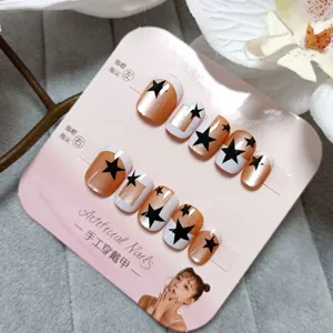 Handgemaakte nepnagels korte kattenoog ster ontwerp kunstnagels set 10 stuks.