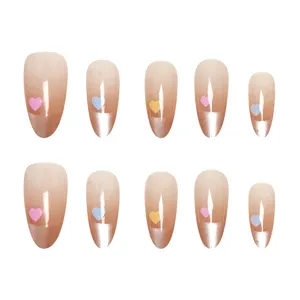 Handmade press on nails cat eye gradient with 3d hearts fake nail tips 10pcs set stylish