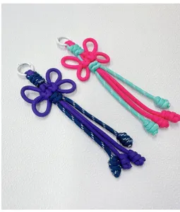 Handmade braided rope keychain colorblocked double knot flower bag charm DIY accessory