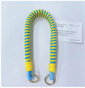 Handmade woven bag strap replacement colorful lanyard with metal rings for DIY purse