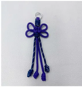 Handmade woven keychain charm, purple blue colorblock paracord butterfly lanyard bag pendant.