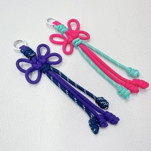Handmade Woven Butterfly Knot Keychain Bag Charm Color Block Polyester Rope Keychain For Women Backpack Purse Accessory