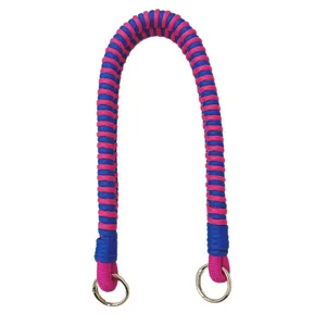 Handmade woven bag strap blue pink braided handle replacement strap with metal rings for purses