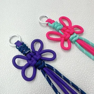 Handcrafted braided lanyard keychain, chic color-blocked bag charm, DIY accessory gift.