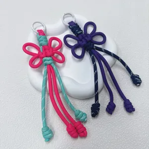 Handmade Woven Cord Lanyard Keychain Bag Charm Cute Butterfly Multi-color DIY Accessory