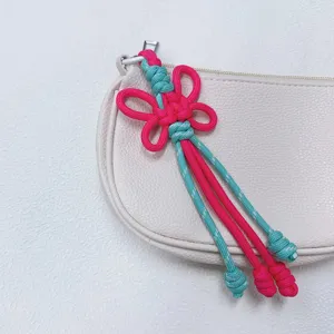 Handmade braided lanyard colorful double knot keychain bag charm short DIY accessory gift