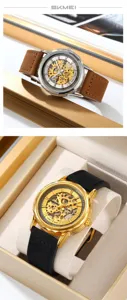 SKMEI Orologio Meccanico Automatico Uomo Quadrante Scheletrato Cinturino in Pelle