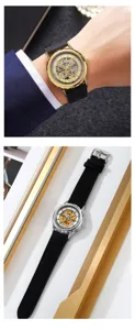 Scopri questo elegante orologio da uomo meccanico automatico scheletrato con cinturino nero.