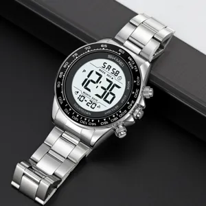 Reloj Electrónico Digital Multifuncional para Hombre Acero Inoxidable Impermeable Deportivo Reloj de Pulsera Casual de Negocios