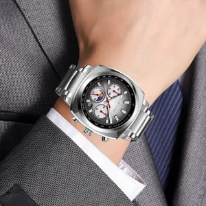 Men quartz watch steel strap multi-function calendar chronograph luxury wrist watch