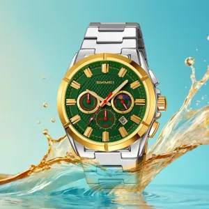 Men Quartz Watch Business Stainless Steel Strap Waterproof Luminous Three-Eye Six-Hand Calendar Wristwatch