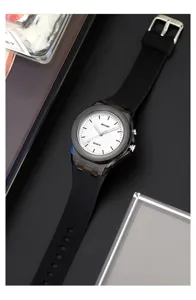 SKMEI quartz wristwatch with black silicone strap, white dial and dark transparent case.