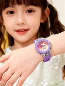 Kids cute quartz watch with colorful silicone strap and lovely rabbit dial for daily use.
