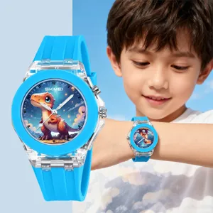 Skmei Kids Quartz Watch Transparent Case Silicone Strap Luminous Waterproof Student Cartoon Cute Animal Wristwatch