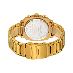 Men gold quartz watch stainless steel band waterproof business chronograph wristwatch