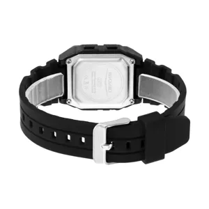 SKMEI classic retro square digital watch for men, rear view showing stainless steel back plate.
