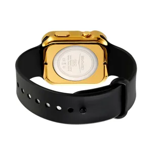 SKMEI men's digital watch with gold square case and black silicone strap 3ATM waterproof