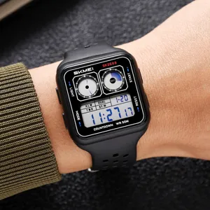 Skmei Men Black Digital Watch Waterproof Outdoor Sports Square Electronic Wristwatch