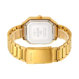 Golden square digital watch for men with metal strap stainless steel case main view