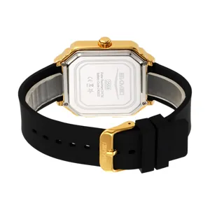 SKMEI Men Square Electronic Watch Gold Case Black Silicone Strap Multifunction Digital