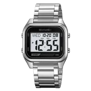 Men square digital waterproof watch metal strap luminous multi-function electronic watch