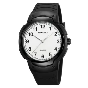 Stylish black quartz watch for men featuring a white dial, large face, and durable rubber strap.