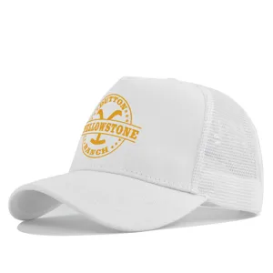 Gorra de béisbol de malla blanca con estampado Yellowstone Ranch, trucker transpirable.