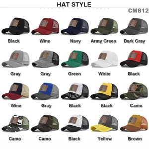 Gorra de béisbol de malla con parche de cuero, trucker transpirable en varios colores para verano.