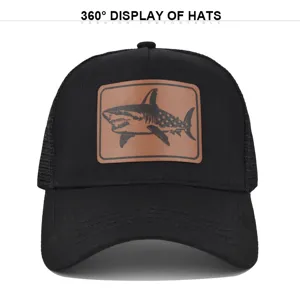 Gorra de Béisbol de Malla con Parche de Cuero de Tiburón Transpirable Visera Curva Gorra Trucker Ajustable Snapback Sombrero de Sol para Hombre Mujer