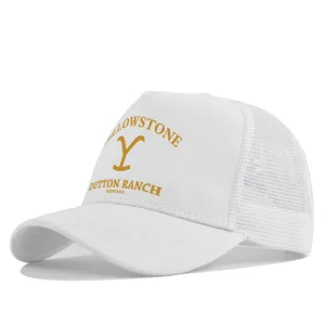 White mesh baseball cap Yellowstone Dutton Ranch embroidered logo casual breathable sun hat.