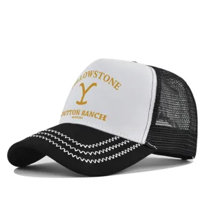 Yellowstone Dutton Ranch trucker hat, mesh baseball cap, black and white breathable sun hat