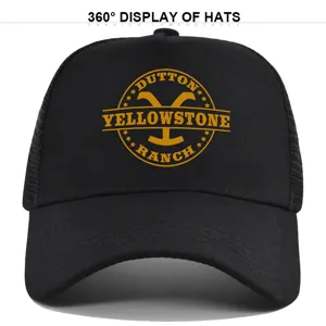 Gorra de béisbol de malla negra con estampado Yellowstone Dutton Ranch, transpirable.