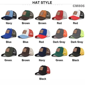 Klassieke mesh truckerpet met leren patch, ademende zomerse honkbalpet in meerdere kleuren.
