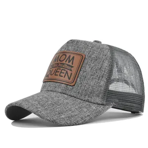 Graue Trucker Baseballkappe mit Mesh-Rücken und Leder-Patch, atmungsaktiver Sommer Sonnenhut.
