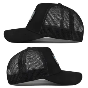Schwarze Mesh Trucker Baseballkappe mit gewebtem Aufnäher Sommer atmungsaktiv Kappe
