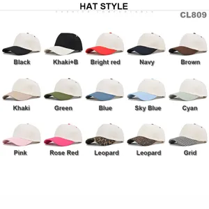 Classico cappellino da baseball a 5 pannelli con visiera curva, tinta unita casual e fantasia.