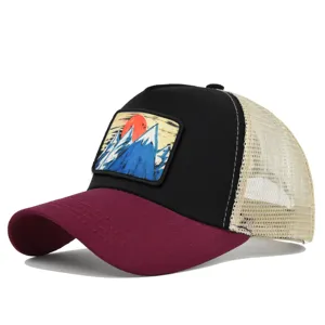 Stylische Trucker Mesh Baseballcap mit Berg Patch, verstellbarer Sommer Sonnenschutz Hut