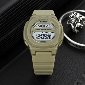 Close-up of the SKMEI tactical digital sports watch dial showing clear digital display and buttons.