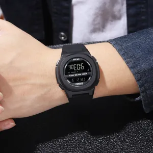 SKMEI men's digital sports watch featuring waterproof design, resin strap and clear LED display.