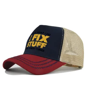 Unisex colorblock mesh trucker hoed met grappige print, ademende zonnehoed casual.