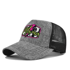 Berretto da baseball trucker grigio con retro in rete e patch con stampa Mama, cappello casual.