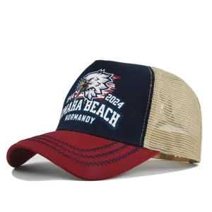Men Women Trucker Hat Mesh Baseball Cap Eagle Omaha Beach Normandy Printed Summer Sun Hat