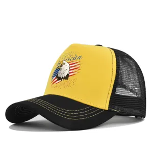 Men Women Fashion Trucker Hat American Eagle Print Mesh Baseball Cap Breathable Summer