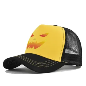 Halloween printed baseball cap mesh trucker hat stylish sun protection detail view