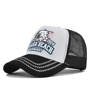 Men women trucker hat breathable mesh baseball cap eagle Omaha Beach Normandy print casual sun hat