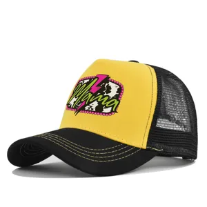 Cappellino da baseball trucker giallo e nero alla moda con stampa Mama, cappello mesh traspirante