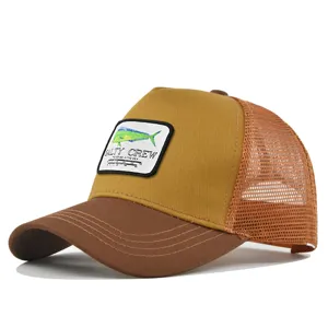 Men Women Trucker Hat Mesh Fishing Baseball Cap Vintage Fish Patch Sun Protection Cap