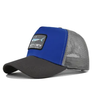 Atmungsaktive Herren Trucker Cap mit Hai Stickerei Logo, stylischer Outdoor Sonnenschutz Hut.
