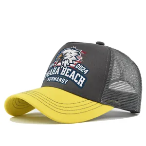 Classic tactical eagle print baseball cap with breathable mesh and vibrant yellow brim.